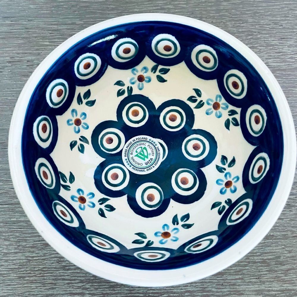 Boleslawiec Polish Pottery Peacock Circles Ceramic Bowl Dish